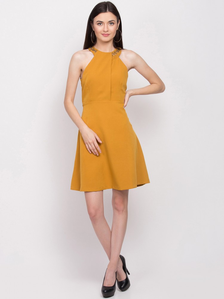 mustard halter neck dress